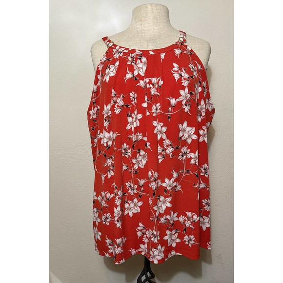 Calvin Klein Tops - CALVIN KLEIN Women’s L Tank Top Red Floral Polyester Spandex Shelf Liner